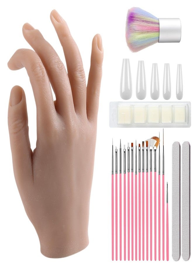 Fcozpjk Silicone Practice Hand for Acrylic Nails, Soft Flexible Fake Hand Practice Nail Acrylic Technician Fake Nail Mannequin Hand with 100PCS False Nail Tips, Nail Art Beginner Kit Training Tools - Image 1
